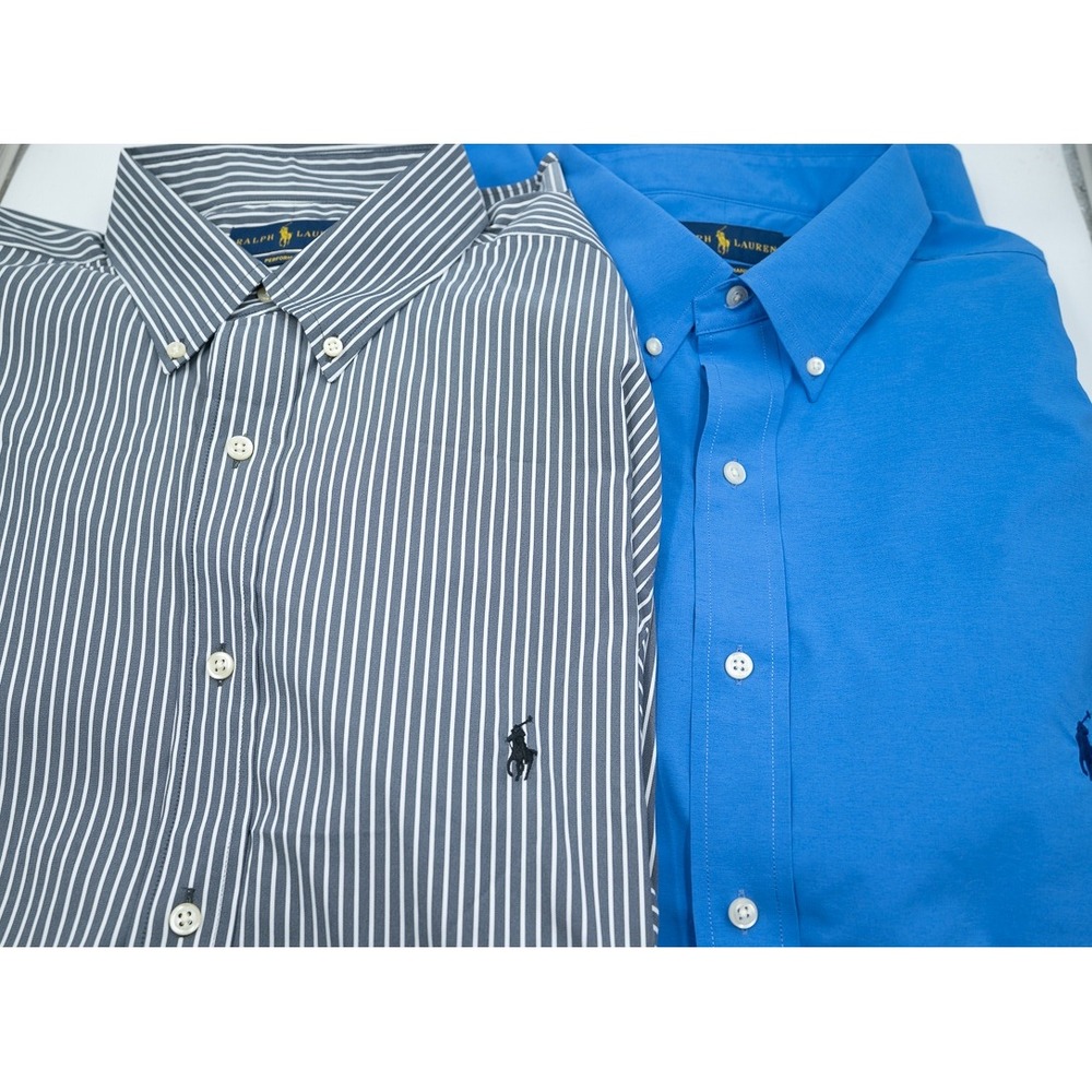 Lot 2 Ralph Lauren Performance Shirts Mens XLT Blue Grey Striped Button Down